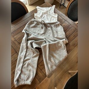 NWT Daily Practice Sleeveless Bow Trim Gray Jumpsuit M